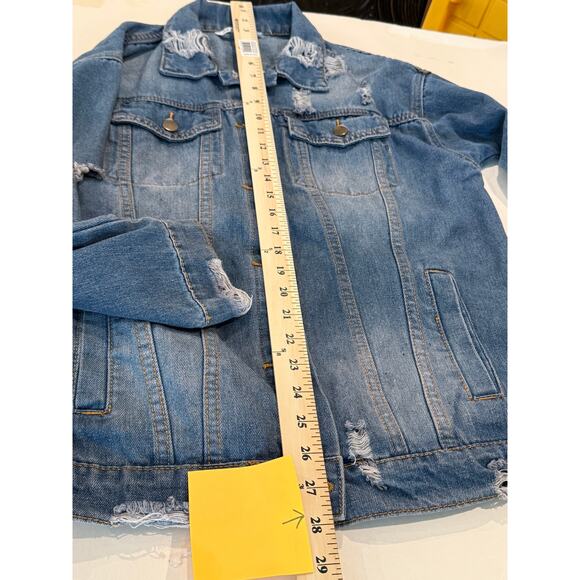 Say What? Women’s Distressed Jean Jacket Size Small Oversized Grunge Denim - Picture 9 of 10